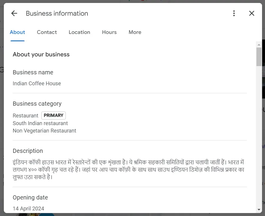 Business profile editing in Google business profile