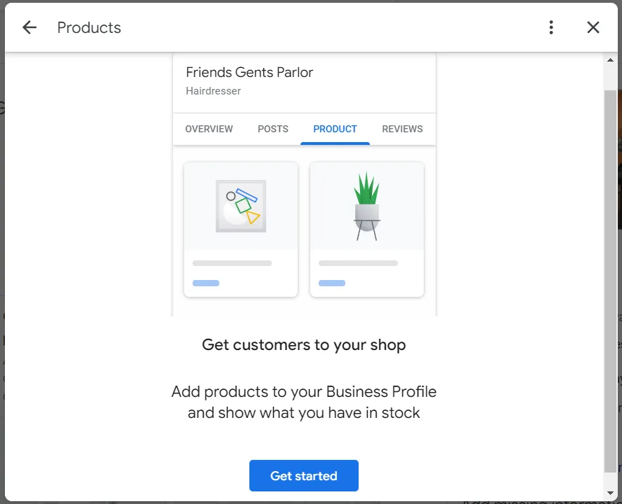 edit product section popup preview in google business profile
