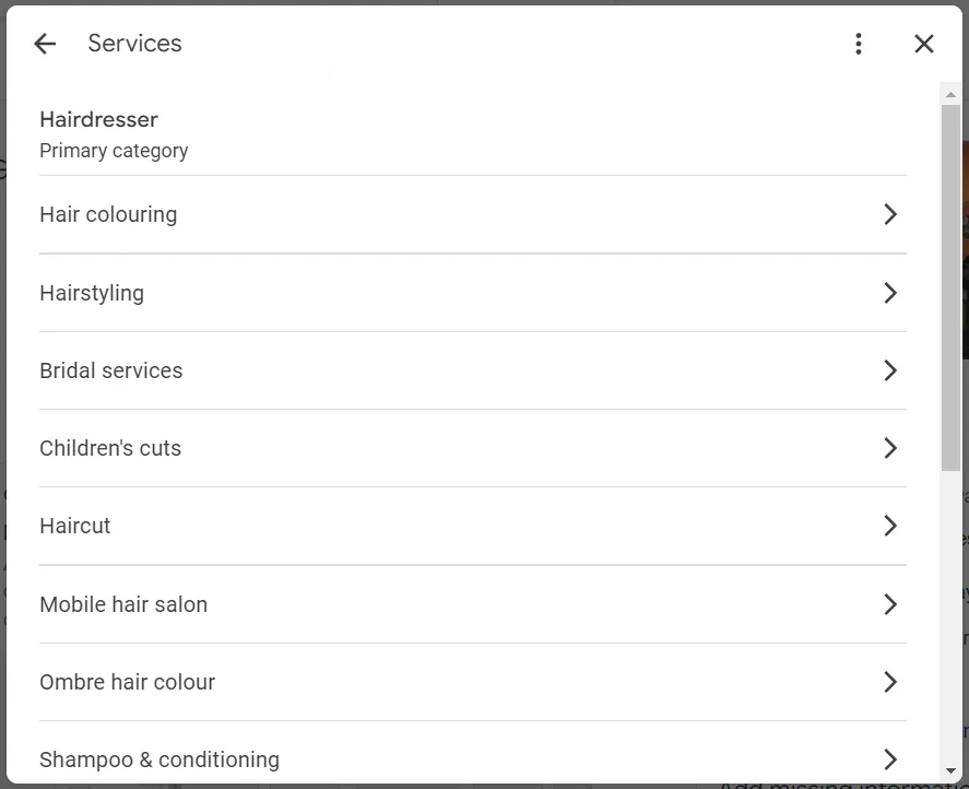 edit services section preview in google business profile