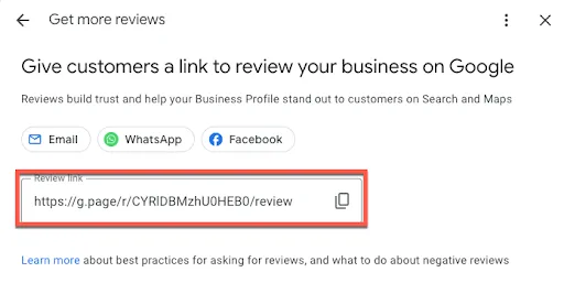 Get URL shortlink for your Google my business review
